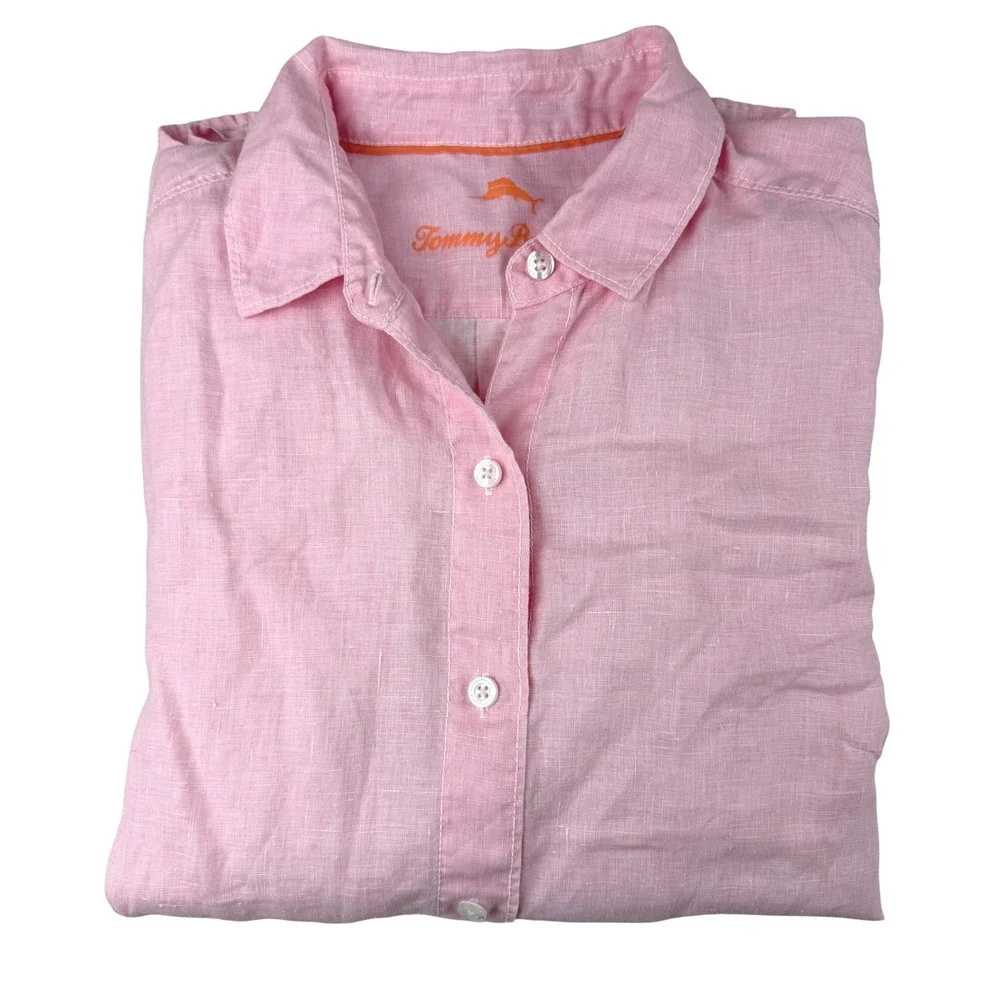 Tommy Bahama Pink Linen Long Sleeve Button Up Shirt Womens Small - Picture 9 of 9